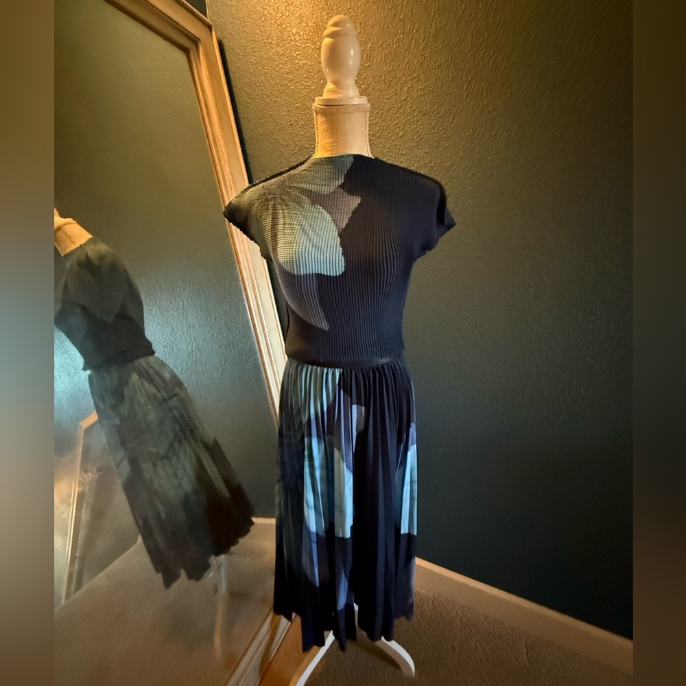 Elegant Blue Pleated Skirt Set